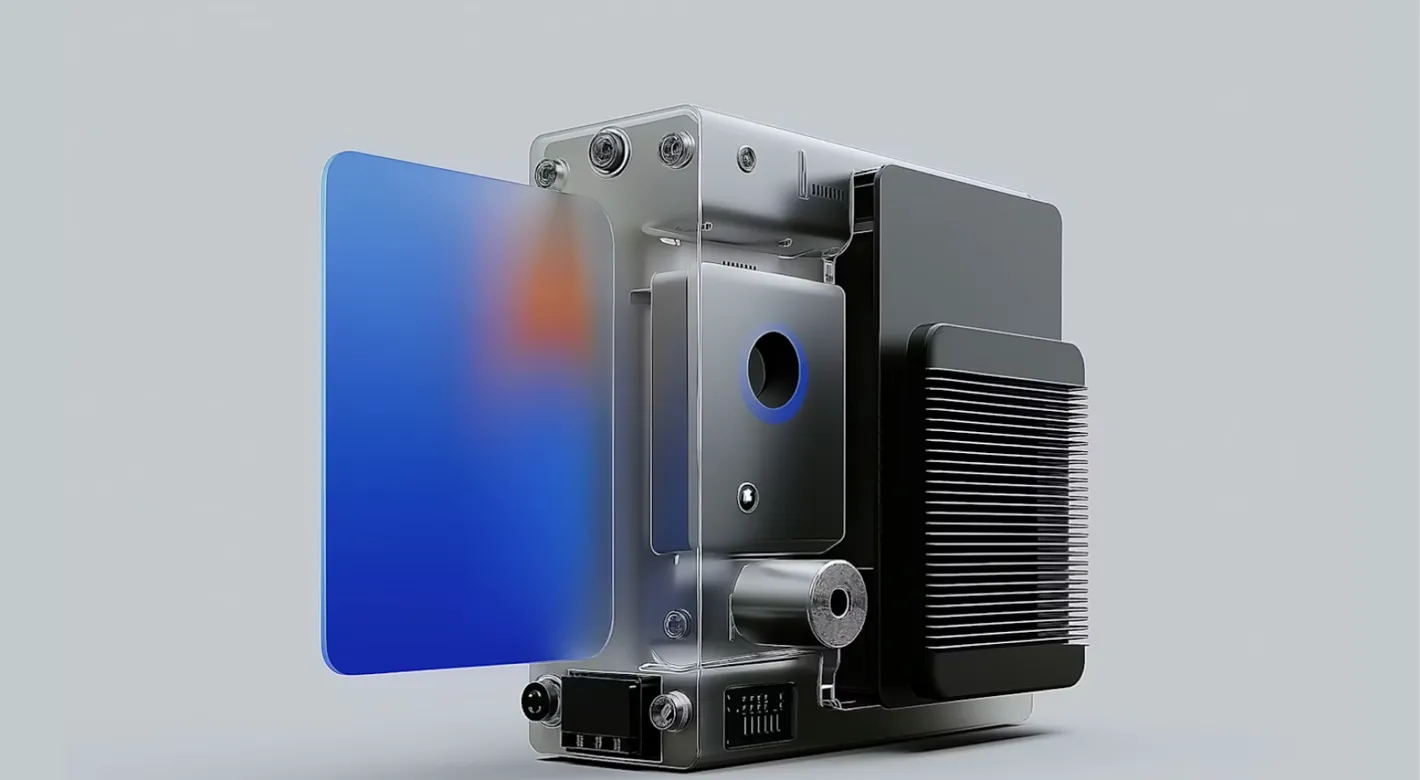 Minimal electric device on a clean surface, showing precision controls, status indicators, and compact industrial design.