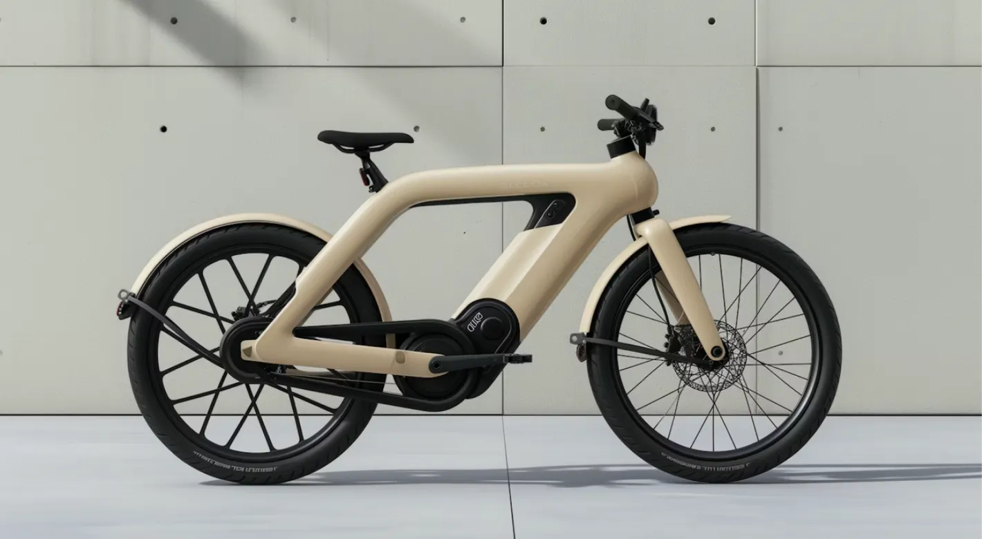 Modern electric bicycle positioned against a minimal, light-colored wall.